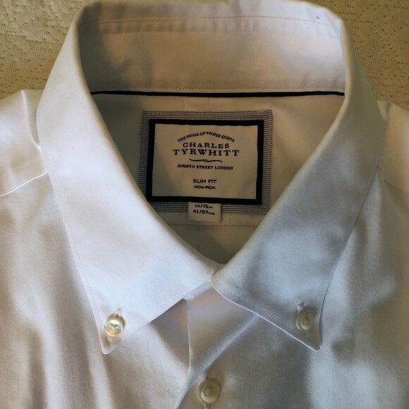 Charles Trywitt men's white long sleeve button-down shirt size 16/35 Slim Fit - Picture 4 of 7
